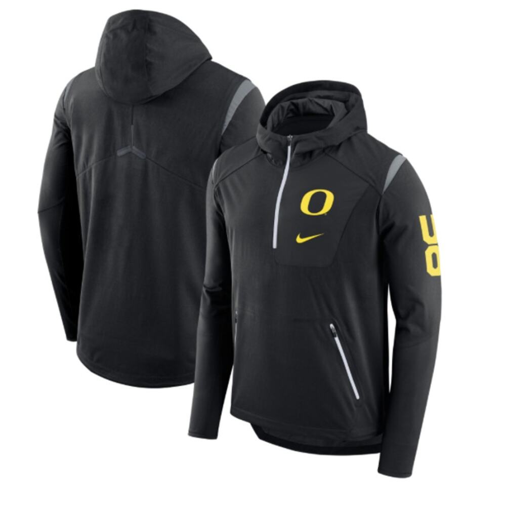 Nike Oregon Ducks Jacket Size Large Black Mesh Lined Hooded Half-Zip Pullover